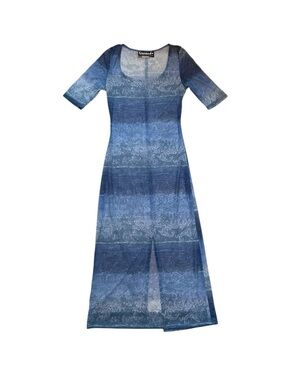 Y2k Blue Ombre sheer Long Sleeve Maxi Dress